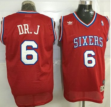 76ers #6 Julius Erving Red Throwback DR. J Stitched NBA Jersey