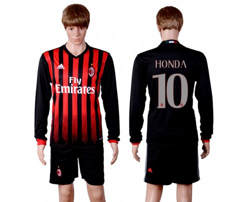 AC Milan #10 Honda Home Long Sleeves Soccer Club Jersey