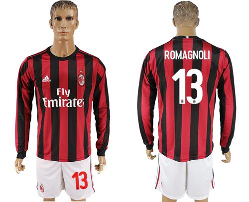 AC Milan #13 Romagnoli Home Long Sleeves Soccer Club Jersey AC Milan #13 Romagnoli Home Long Sleeves Soccer Club Jersey