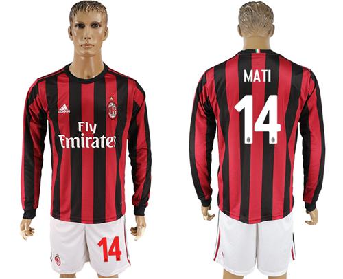 AC Milan #14 Mati Home Long Sleeves Soccer Club Jersey AC Milan #14 Mati Home Long Sleeves Soccer Club Jersey