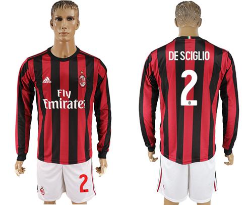 AC Milan #2 De Sciglio Home Long Sleeves Soccer Club Jersey AC Milan #2 De Sciglio Home Long Sleeves Soccer Club Jersey
