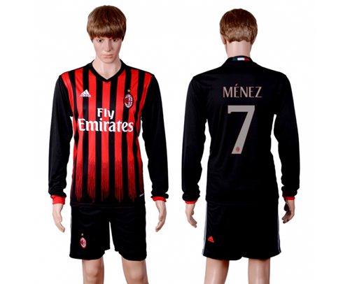 AC Milan #7 Menez Home Long Sleeves Soccer Club Jersey