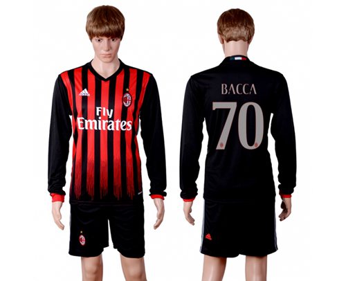 AC Milan #70 Bacca Home Long Sleeves Soccer Club Jersey AC Milan #70 Bacca Home Long Sleeves Soccer Club Jersey