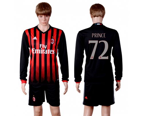 AC Milan #72 Prince Home Long Sleeves Soccer Club Jersey AC Milan #72 Prince Home Long Sleeves Soccer Club Jersey
