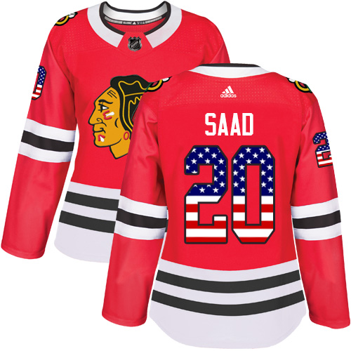Adidas Blackhawks #20 Brandon Saad Red Home Authentic USA Flag Women's Stitched NHL Jersey Adidas Blackhawks #20 Brandon Saad Red Home Authentic USA Flag Women's Stitched NHL Jersey