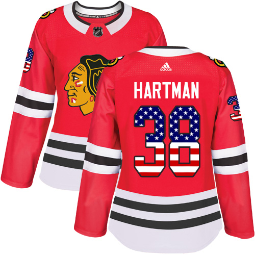 Adidas Blackhawks #38 Ryan Hartman Red Home Authentic USA Flag Women's Stitched NHL Jersey Adidas Blackhawks #38 Ryan Hartman Red Home Authentic USA Flag Women's Stitched NHL Jersey