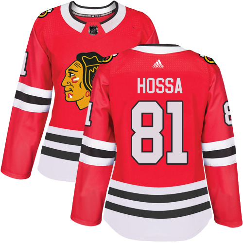 Adidas Blackhawks #81 Marian Hossa Red Home Authentic Women's Stitched NHL Jersey 