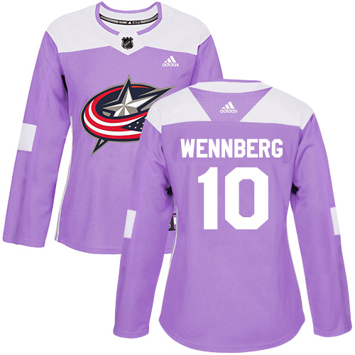 Adidas Blue Jackets #10 Alexander Wennberg Purple Authentic Fights Cancer Women's Stitched NHL Jersey 1