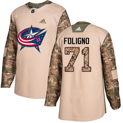 Adidas Blue Jackets #71 Nick Foligno Camo Authentic 2017 Veterans Day Stitched Youth NHL Jersey
