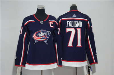 Adidas Blue Jackets #71 Nick Foligno Navy Blue Home Authentic Women's Stitched NHL Jersey