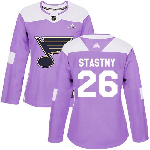 Adidas Blues #26 Paul Stastny Purple Authentic Fights Cancer Women's Stitched NHL Jersey