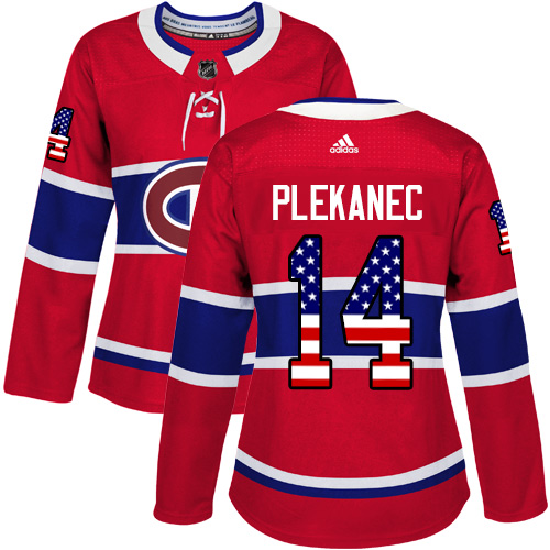 Adidas Canadiens #14 Tomas Plekanec Red Home Authentic USA Flag Women's Stitched NHL Jersey