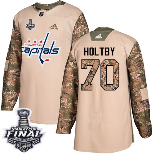 Adidas Capitals #70 Braden Holtby Camo Authentic 2017 Veterans Day 2018 Stanley Cup Final Stitched Youth NHL Jersey