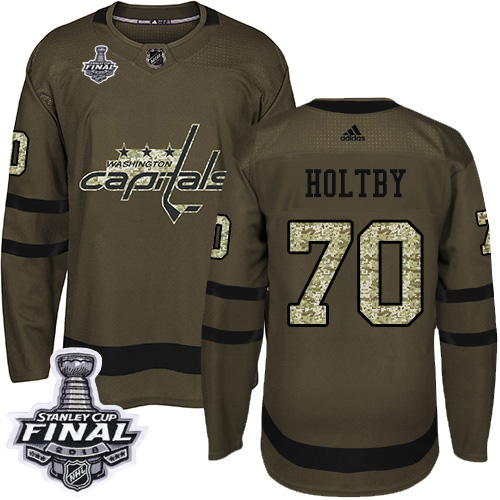 Adidas Capitals #70 Braden Holtby Green Salute to Service 2018 Stanley Cup Final Stitched Youth NHL Jersey