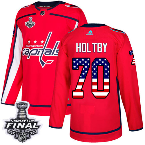 Adidas Capitals #70 Braden Holtby Red Home Authentic USA Flag 2018 Stanley Cup Final Stitched Youth NHL Jersey