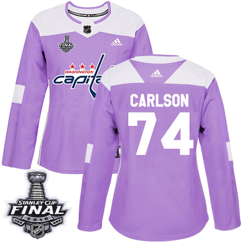 Adidas Capitals #74 John Carlson Purple Authentic Fights Cancer 2018 Stanley Cup Final Women's Stitched NHL Jersey