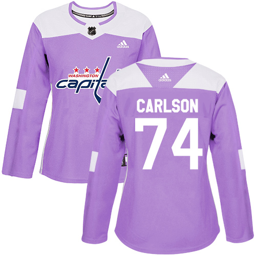 Adidas Capitals #74 John Carlson Purple Authentic Fights Cancer Women's Stitched NHL Jersey