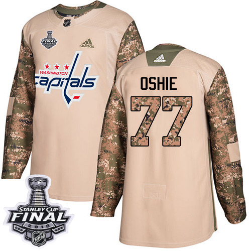 Adidas Capitals #77 T.J. Oshie Camo Authentic 2017 Veterans Day 2018 Stanley Cup Final Stitched Youth NHL Jersey