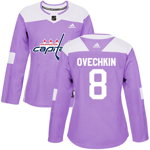 Adidas Capitals #8 Alex Ovechkin Purple Authentic Fights Cancer Women's Stitched NHL Jersey