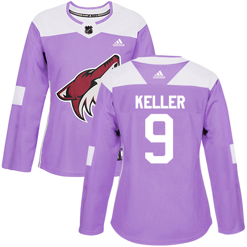 Adidas Coyotes #9 Clayton Keller Purple Authentic Fights Cancer Women's Stitched NHL Jersey