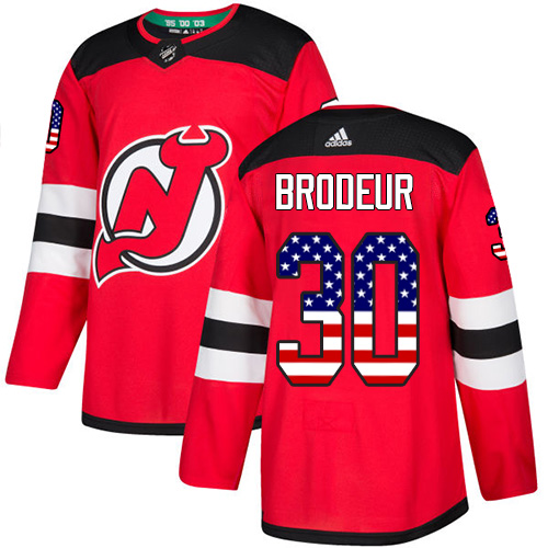 Adidas Devils #30 Martin Brodeur Red Home Authentic USA Flag Stitched NHL Jersey
