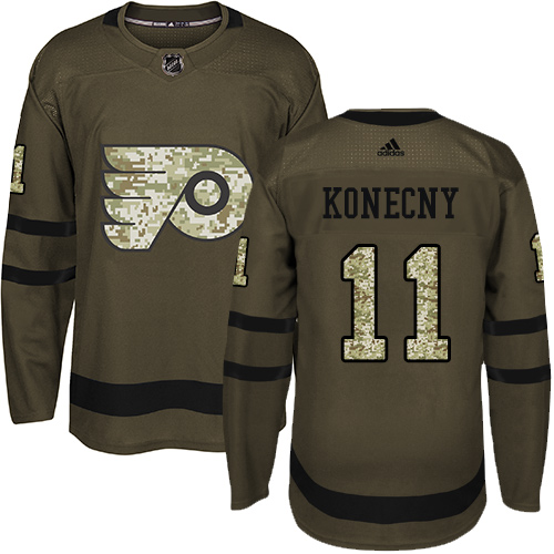 Adidas Flyers #11 Travis Konecny Green Salute to Service Stitched Youth NHL Jersey