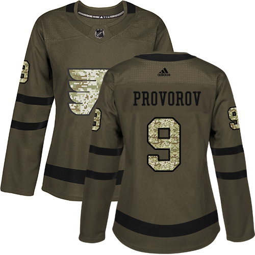 Adidas Flyers #9 Ivan Provorov Green Salute to Service Women's Stitched NHL Jersey Adidas Flyers #9 Ivan Provorov Green Salute to Service Women's Stitched NHL Jersey
