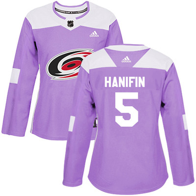 Adidas Hurricanes #5 Noah Hanifin Purple Authentic Fights Cancer Women's Stitched NHL Jersey