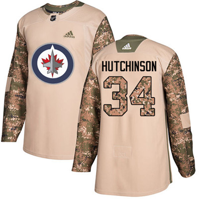 Adidas Jets #34 Michael Hutchinson Camo Authentic 2017 Veterans Day Stitched Youth NHL Jersey
