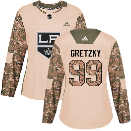 Adidas Kings #99 Wayne Gretzky Camo Authentic 2017 Veterans Day Women's Stitched NHL Jersey