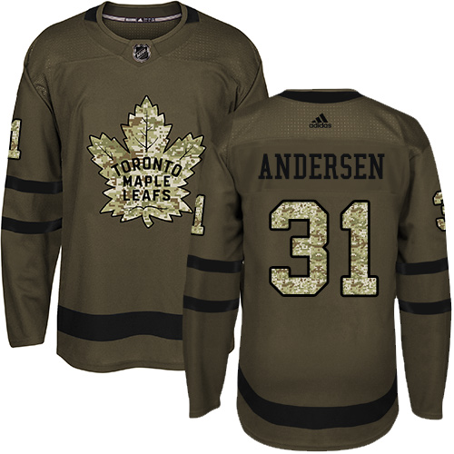 Adidas Maple Leafs #31 Frederik Andersen Green Salute to Service Stitched Youth NHL Jersey