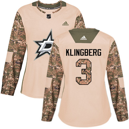 Adidas Stars #3 John Klingberg Camo Authentic 2017 Veterans Day Women's Stitched NHL Jersey