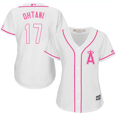 Angels #17 Shohei Ohtani White Pink Fashion Women's Stitched MLB Jersey