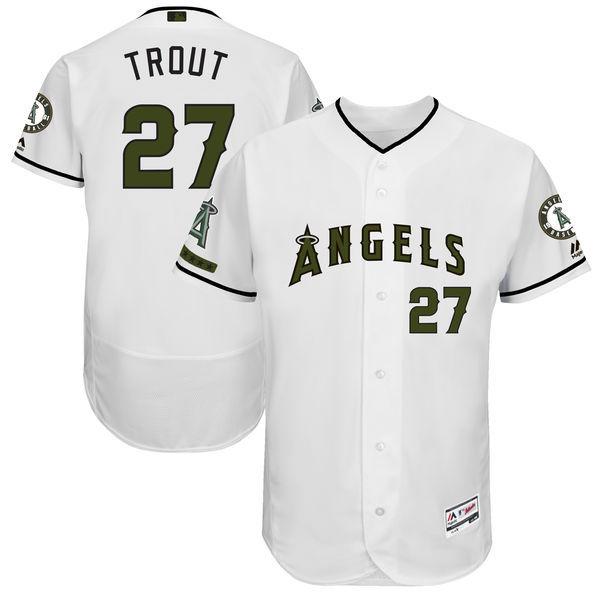 Angels #27 Mike Trout White Men's 2017 Memorial Day Flexbase Player Jersey