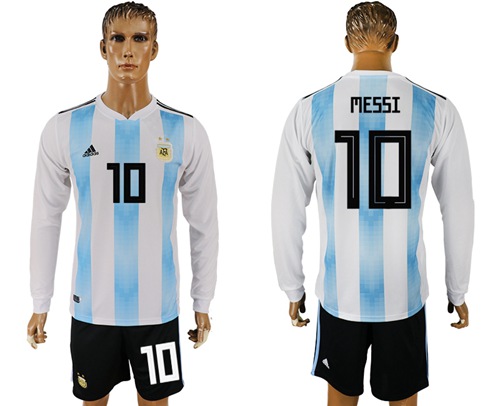 Argentina #10 Messi Home Long Sleeves Soccer Country Jersey Argentina #10 Messi Home Long Sleeves Soccer Country Jersey