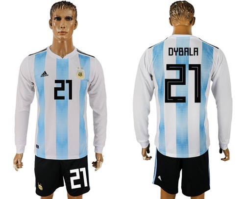 Argentina #21 Dybala Home Long Sleeves Soccer Country Jersey Argentina #21 Dybala Home Long Sleeves Soccer Country Jersey