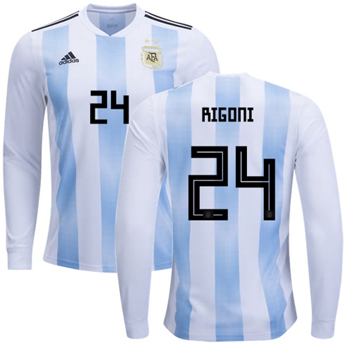 Argentina #24 Rigoni Home Long Sleeves Soccer Country Jersey Argentina #24 Rigoni Home Long Sleeves Soccer Country Jersey