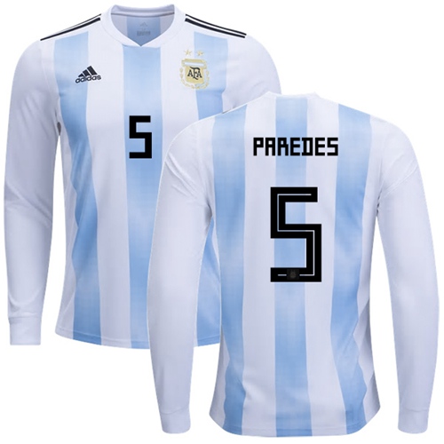 Argentina #5 Paredes Home Long Sleeves Soccer Country Jersey Argentina #5 Paredes Home Long Sleeves Soccer Country Jersey