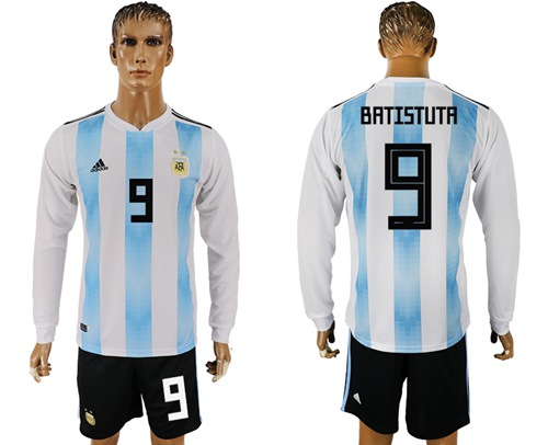 Argentina #9 Batistuta Home Long Sleeves Soccer Country Jersey