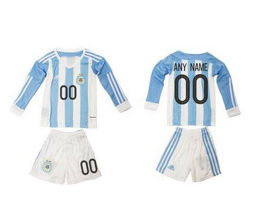 Argentina Personalized Home Long Sleeve Kid Soccer Country Jersey