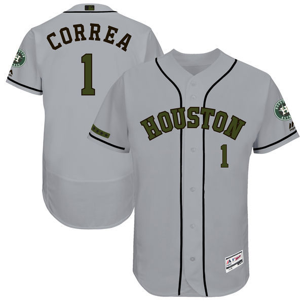 Astros #1 Carlos Correa Gray Men's 2017 Memorial Day Flexbase Player Jersey