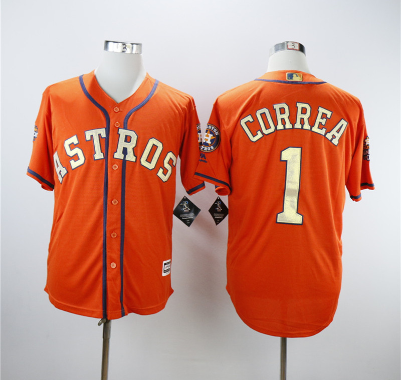 Astros #1 Carlos Correa Orange 2018 Gold Program Cool Base Jersey