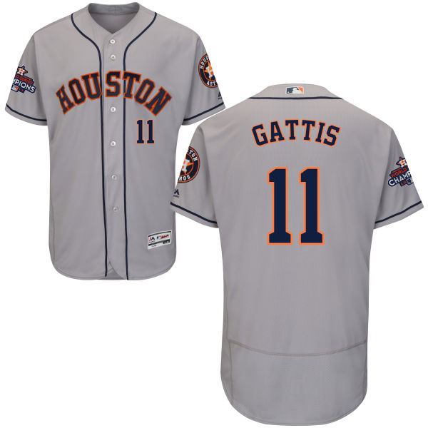 Astros #11 Evan Gattis Grey Flexbase Authentic Collection 2017 World Series Champions Stitched MLB Jersey