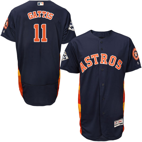 Astros #11 Evan Gattis Navy Blue Flexbase Authentic Collection 2017 World Series Bound Stitched MLB Jersey