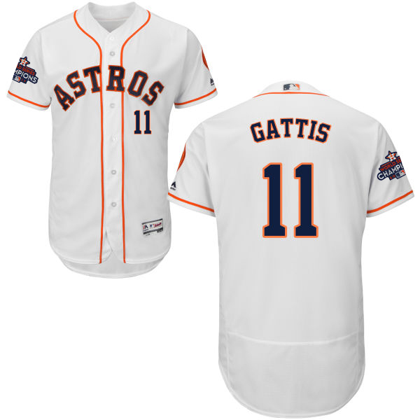 Astros #11 Evan Gattis White Flexbase Authentic Collection 2017 World Series Champions Stitched MLB Jersey