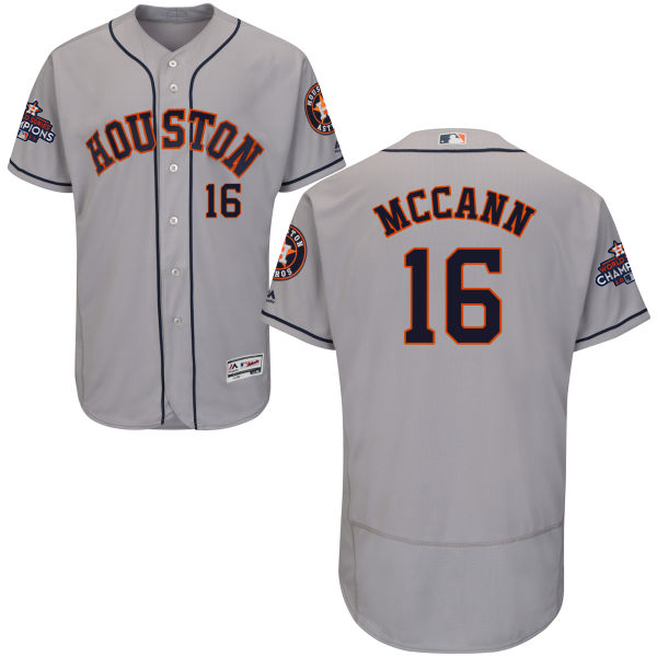 Astros #16 Brian McCann Grey Flexbase Authentic Collection 2017 World Series Champions Stitched MLB Jersey