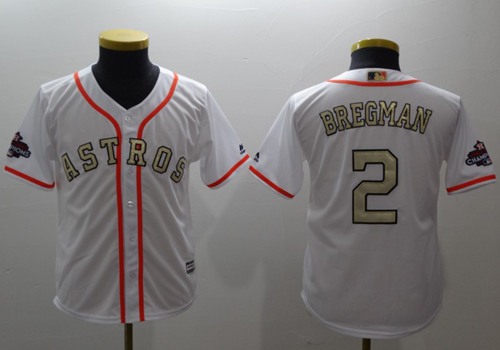 Astros #2 Alex Bregman White 2017 World Series Champions Gold Program Cool Base Stitched Youth Baseball Jersey