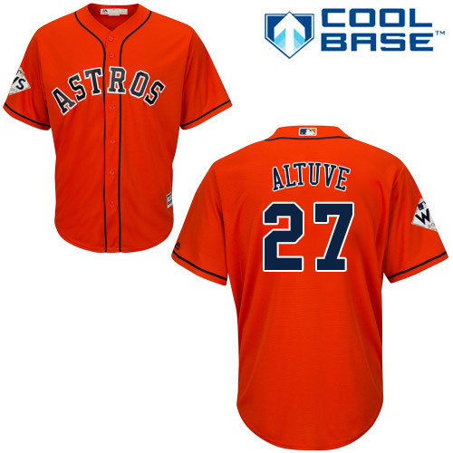 Astros #27 Jose Altuve Orange Cool Base 2017 World Series Bound Stitched Youth MLB Jersey