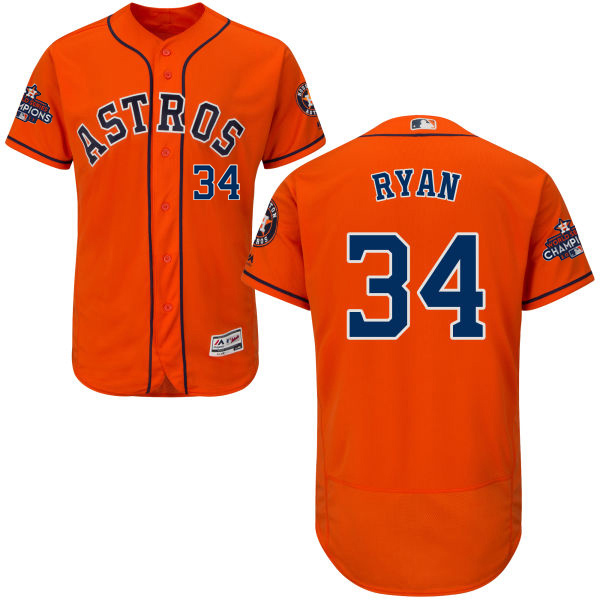 Astros #34 Nolan Ryan Orange Flexbase Authentic Collection 2017 World Series Champions Stitched MLB Jersey
