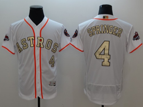 Astros #4 George Springer White FlexBase Authentic 2017 World Series Champions Gold Program Stitched Baseball Jersey Astros #4 George Springer White FlexBase Authentic 2017 World Series Champions Gold Program Stitched Baseball Jersey